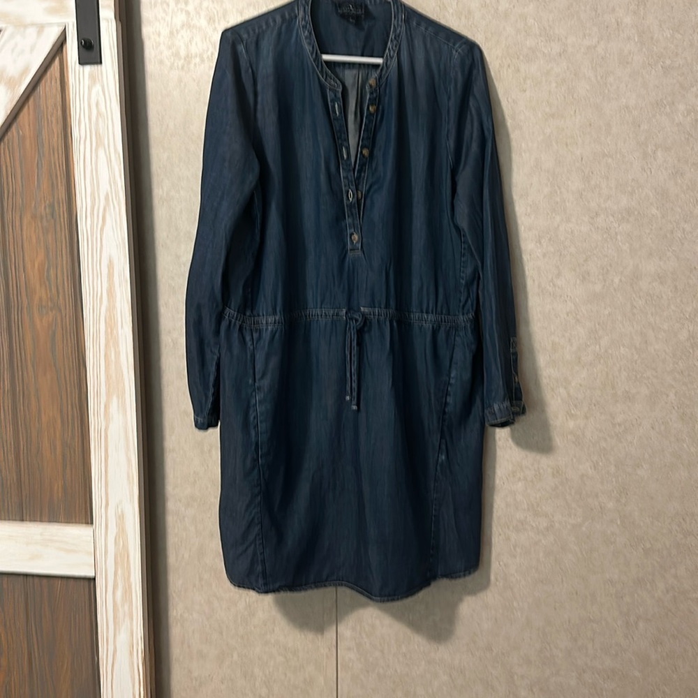 Lucky Brand Women Long Sleeve Denim Chambray Dress Tie Waist